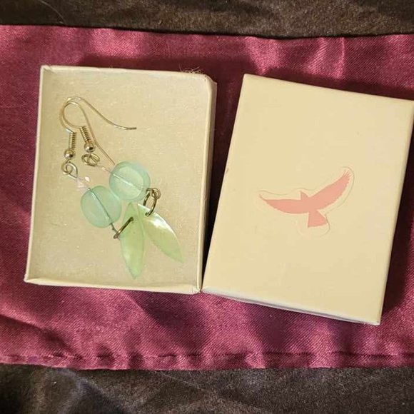 Turquoise Color Blue Bead and Shell with Genuine Rose Quartz Hook Earrings - Picture 3 of 3